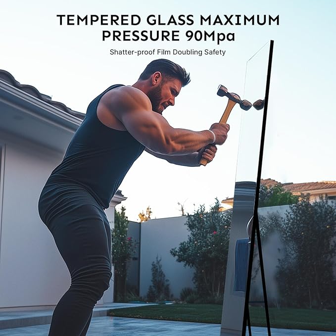 Kosmonia 70x28 Frameless Full Length Silver Coating Mirror w/Distortion Free, HD Reflection &Anti Desilvering, Tempered Glass & Shatter Proof Film Doubling Safety, Easy Setup w/Stand, Wall/Standing