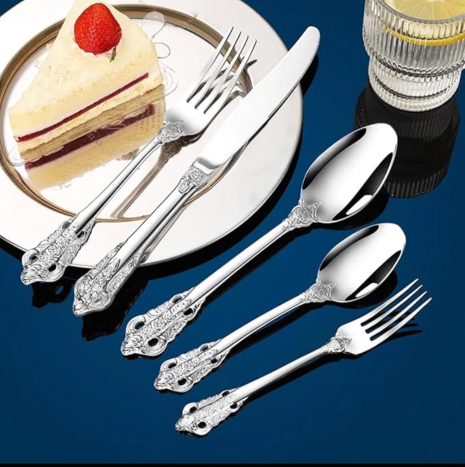20-Pcs Luxury Silverware Set, Royal Flatware Set, Modern 304 Stainless Steel Flatware, Cutlery, Tableware (Silver, 20)