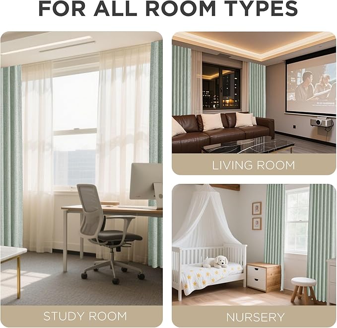 Joydeco Blackout Curtains for Bedroom - 100% Light Blocking 2 Panels Sage Green Drapes 70"W x 108"L, Thermal Insulated Room Darkening Curtains, Linen Textured for Living Room, Rod Pocket & Back Tabs