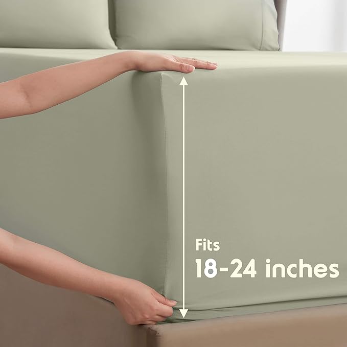 Nestl Extra Deep Full Sheet Set - 6 Piece Breathable & Cooling Sheets - Hotel Luxury Bedding Set w/18-24 Inch Deep Pockets - Easy & Secure Fit - Super Soft, Wrinkle Free & Comfy - Light Sage