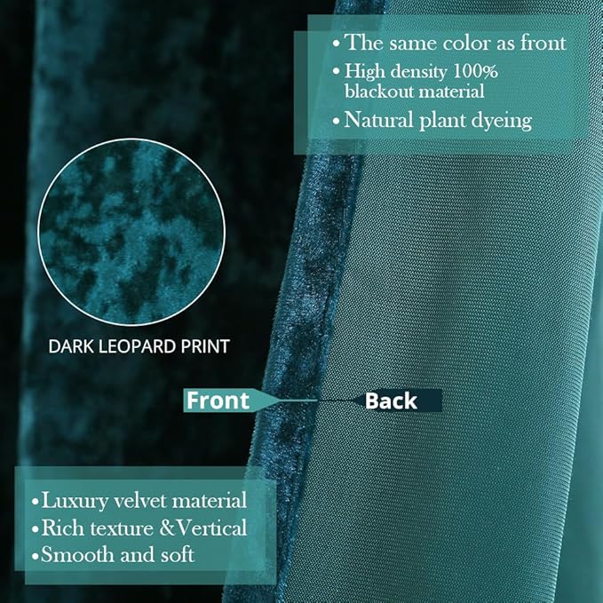 Velvet Blackout Curtains Soft Luxury 2 Panels Curtains for Bedroom Nursery Patio Doors Rod Pocket Back Tab Drapes Curtains for Living Room,52 by 96Inch,Teal