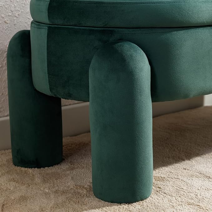 DUOMAY Velvet Storage Ottoman Bench, Upholstered Fabric Storage Bench End of Bed Stool for Bedroom Living Room Entryway, 44.75" Width, Green