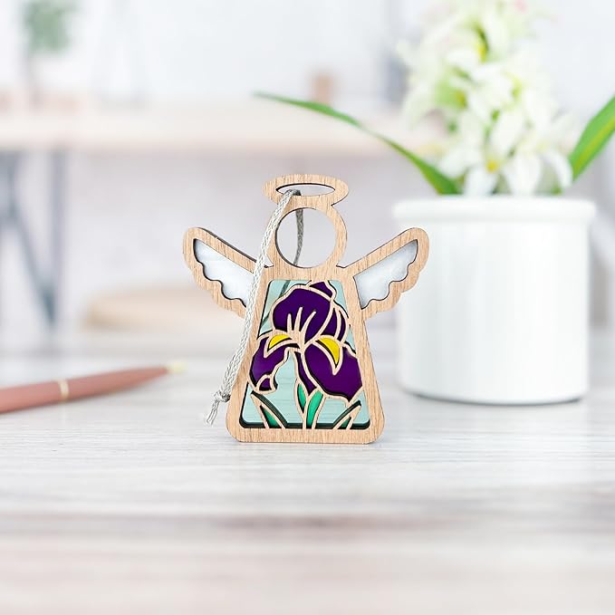 Iris Suncatcher - Purple Flower Christmas Ornament - Guardian Angel Gift for Mom, Grandma, Sister, Daughter - 3.5" (H)