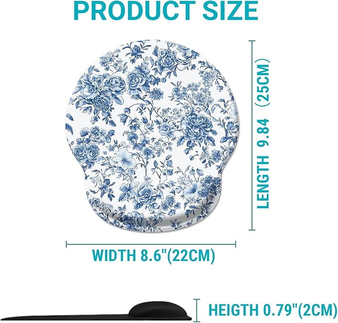 Floral Flower Ergonomic Mouse Pad with Wrist Rest, Gel Mousepad Wrist Support, Computer Gaming Mouse Pad with Pain Relief Non-Slip PU Base for Desk Accessories Office Decor Supplies