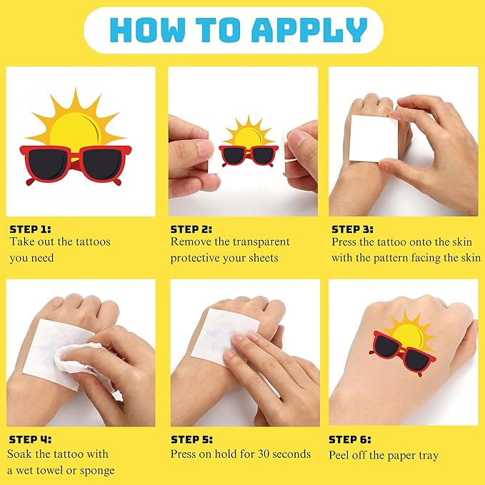 50 PCS Summer Party Temporary Tattoos for Kids, Hawaiian Luau Themed Tattoos for Birthday Party Supplies Pool Party Tropical Beach Tattoo Stickers for Kids Boys Girls Party Bag Filler