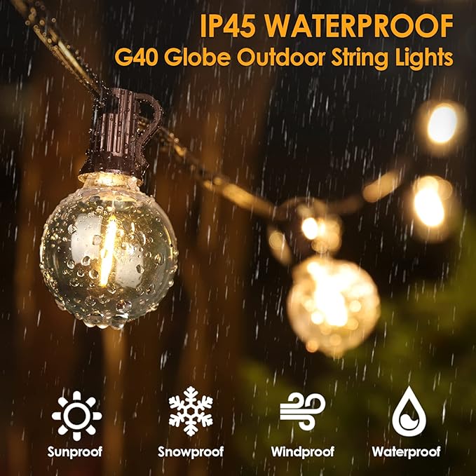 Mlambert 50Ft LED Outdoor String Lights G40 Globe Dimmable Patio Light, Waterproof Hanging String Light with 27 Warm White Shatterproof Bulbs(2 Spare)