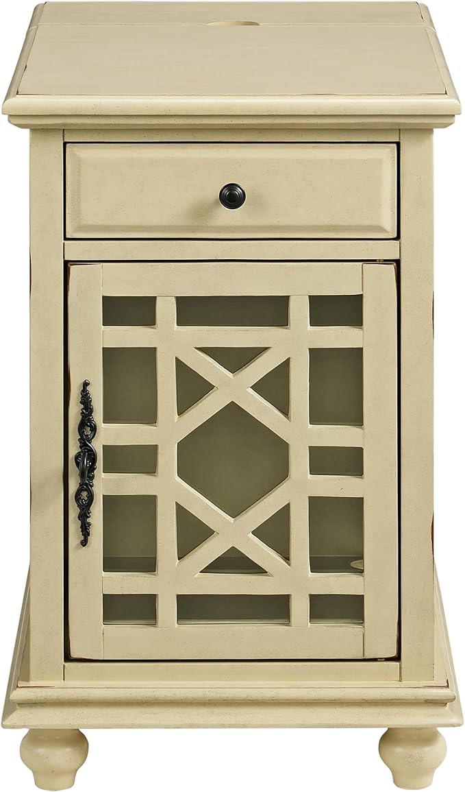 Martin Svensson Home Elegant Chairside End Table with Power, Antique Cream White