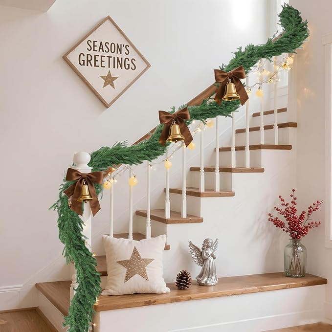 2 Pcs 9 Ft Artificial Norfolk Pine Garlands, Realistic Christmas Pine Garland Faux Winter Greenery for Holiday Table Centerpiece, Mantel, Wall, Indoor, Outdoor Christmas Decor (2, 9 Ft)