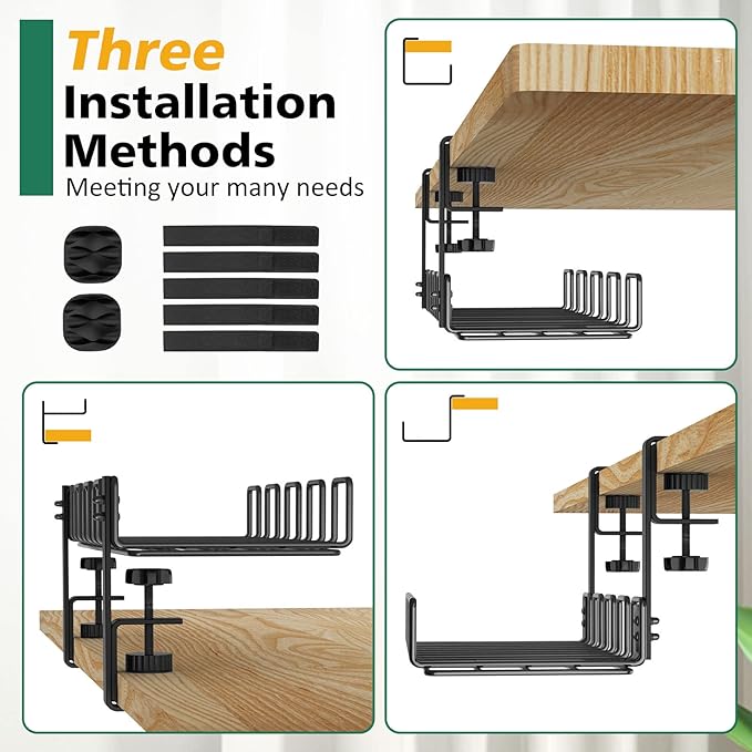 REFLYING Under Desk Cable Management Tray, L 15.7'' W 6.3'' No Drill Steel Desk Cable Organizers, Wire Management Tray