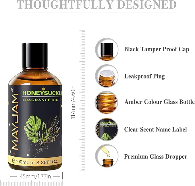 MAYJAM 100ML/3.38FL.OZ Honeysuckle Fragrance Oils with Glass Dropper, Essential Oils for Diffusers for Home, Long Lasting Scented Oils for Diffusers Soap Candle Making