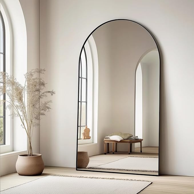 Arched Full Length Mirror, 78"x38" Large Floor Mirror with Stand, Oversized Full Body Mirrors for Standing/Leaning/Hanging, Wall Mounted Mirrors for Bedroom, Living Room,Dressing Room, Black