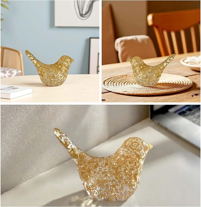 Goldfoil Glitter Bird Figurines Staue Home Decor Accents,Hammered Sculpture Gifts for Bird Lovers,Knick Knacks for Shelves Bookshelf Office