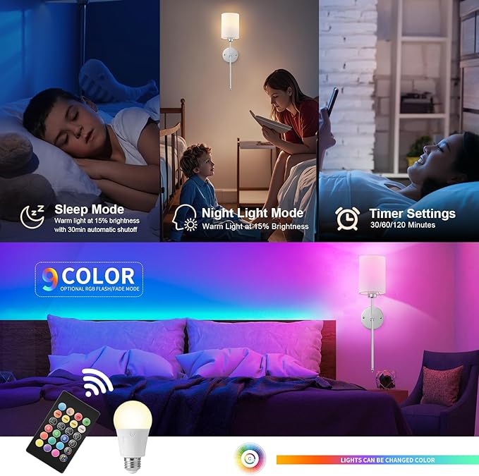 Battery Operated Wall Sconce Set of Two,Wireless Rechargeable Wall Light With Remote Control, Dimmable, 1800K/3000K/4000K/6000K/RGB, Timer, for Living Room, Bedroom, Fireplace, TV, 26.8 Inch, Chrome