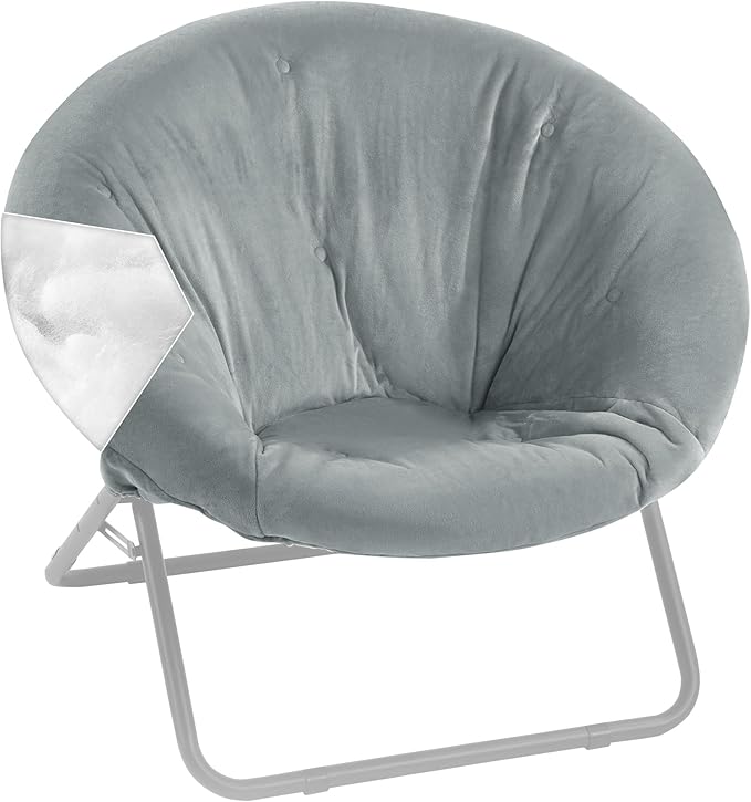 HOMBYS Extra Thick Saucer Chair Cushion Cover for Adults - Furry and Soft Round Moon Chair Cover for Indoor & Outdoor Use, Stretch and Elastic Closure, Removable and Machine Washable, Dark Gray