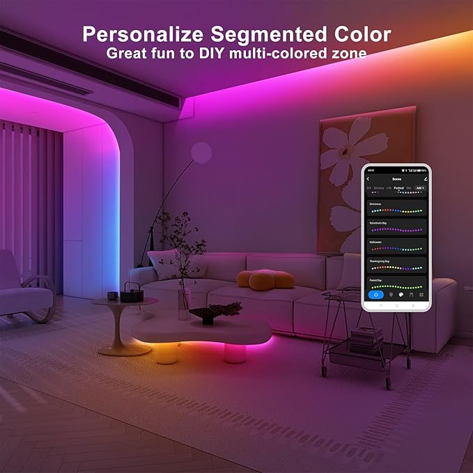32.8ft Bluetooth RGB+IC COB Led Strip Light with App, Chasing COB Light Strip, Segmented Control, Music Sync, Color Changing Led Lights for Home Decor, Gaming, Cabinet, Desk