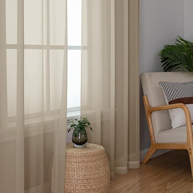 Aiyufeng Taupe Sheer Curtains 63 Inches Long 2 Panels Set, Semi Transparent Voile Rod Pocket Sheer Window Drapes for Bedroom Bed Canopy Living Room Dining Wedding Party Backdrop, 40W x 63L inch