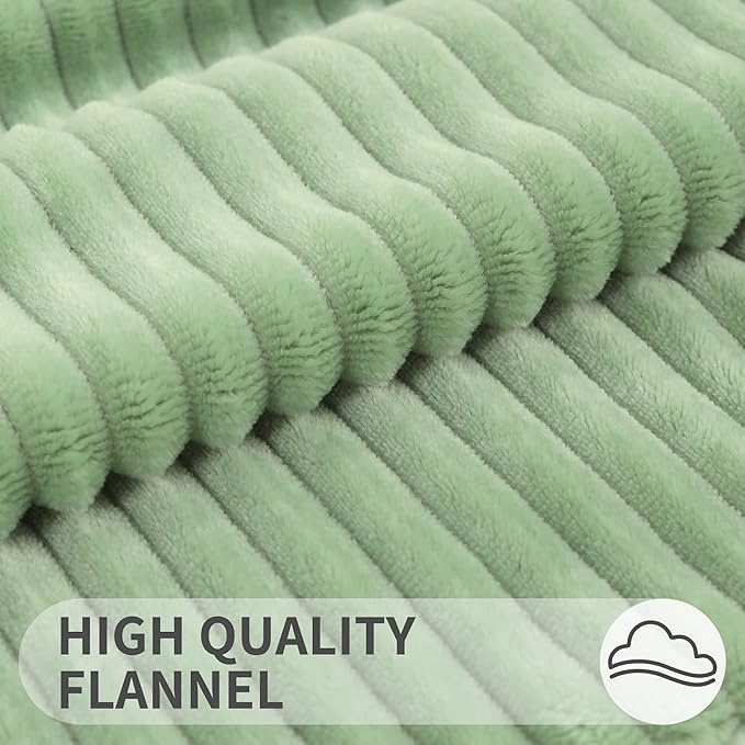 Simmore Decorative Throw Pillow Covers 12x20 Set of 2, Soft Natural Plush Flannel Double-Sided Fluffy Lumbar Pillow Covers for Couch Sofa Living Room, Sage Green