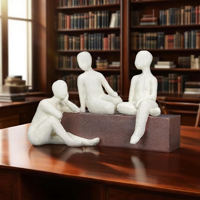 Resin Abstract Statue, Three Person Conversation Figurines, Modern Art Sculpture Home Decor for Living Room, Office Desktop, Coffee Table, Bookshelf, Gifts for Friends, Family