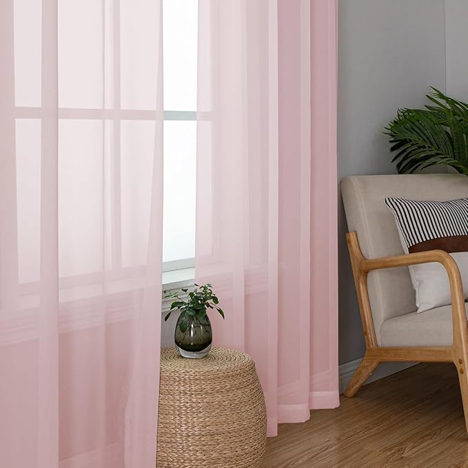 Aiyufeng Blush Pink Sheer Curtains 63 Inch Length 2 Panels Set, Light Filtering Airy Rod Pocket Light Pink Window Curtain Treatment Drapes for Kitchen Bedroom Living, Each 40Wx63L Inches