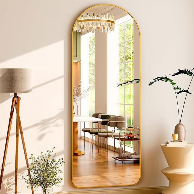 Modern Arched Full-Length Mirror, 64"x21" Arched Floor Mirror with Stand, Wall-Mounted Mirror for Bathroom, Dressing Room - Hanging or Leaning - Full Body Mirror for Bedroom, Gold