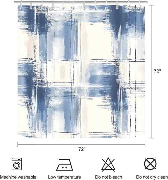Abstract Ombre Blue Shower Curtain Modren Chic Art Painting Bathroom Curtains Waterproof Polyester Fabric Bath Curtain 72 x 72 Inch with 12 Hooks