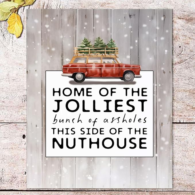 Home of the Jolliest Bunch of Sign, Vintage Christmas Wall Art, Funny Christmas Print, Christmas Wall Decorations, Holiday Decor, Vacation Print