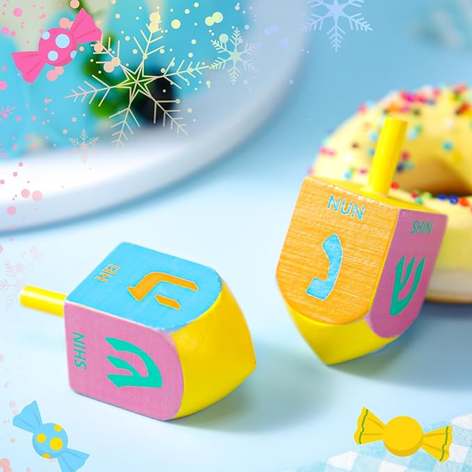 2 Pcs Hanukkah Dreidels Game Toy Extra Large Wooden Dreidel for Hanukkah Decoration with English Transliteration, Forever Spinning Tops Party Favors(Fresh)