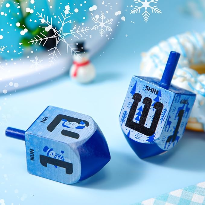 2 Pcs Hanukkah Dreidels Game Toy Extra Large Wooden Dreidel for Hanukkah Decoration with English Transliteration, Forever Spinning Tops Party Favors(Snowman)