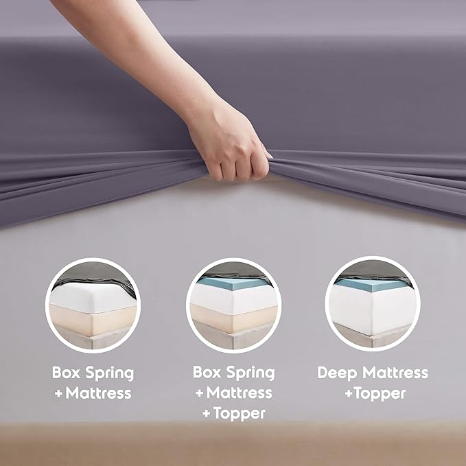 Nestl Extra Deep Cal King Sheet Set - 6 Piece Breathable & Cooling Sheets - Hotel Luxury Bedding Set w/18-24 Inch Deep Pockets - Easy & Secure Fit - Super Soft, Wrinkle Free & Comfy - Grayish Purple