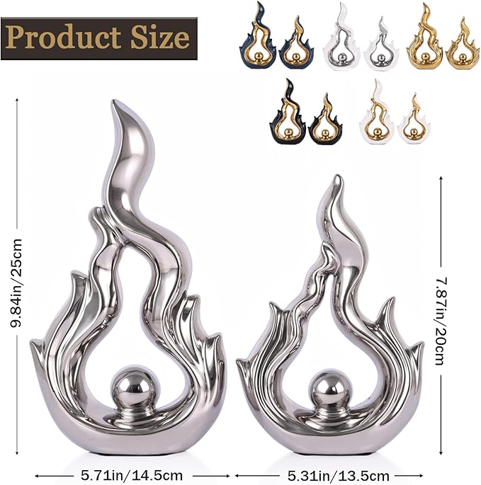 2 Pcs Silver Ceramic Sculptures for Home Decor, Modern Abstract Art Statues, Centerpieces for Dining Room Table, Living Room, Shelf, Mantel, Coffee Table, Entryway Accent Decorations