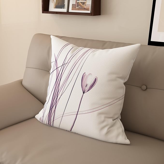 Textured Modern Minimalist Pillow Cover with Creative Floral Print, Digital-Printed Square Cushion Cover for Living Room Sofa (24 * 24inch-03024)