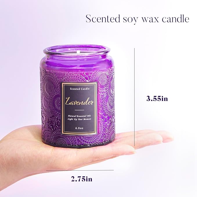 Scented Candle 6.8 oz Lavender – Long-Lasting and Clean Burn with Natural Soy Wax – Gift for Women and Men – Ideal for Relaxation, Stress Relief, and Home Décor