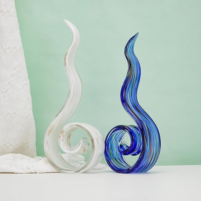 11.4" Tall Hand-Blown Glass Sculpture Murano-Style Sculpture Art Ornament Statue Figurines Home Decor Accent Piece Coastal Ocean Nautical Home Decor,Shelf,TV Stand,Tabletop Centerpieces,Wonderful Gift