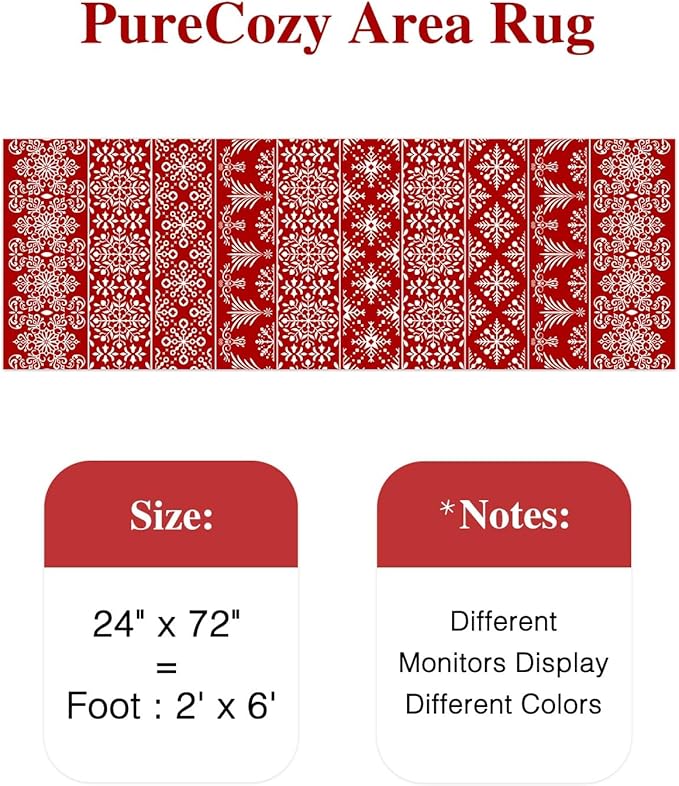 2x6 Runner Rug Red Christmas Hallway Carpet Xmas Holiday Decor Bedroom Carpet Snowflake Washable Non Slip Kitchen Mat Indoor Accent Rug Decorative Dining Room Laundry Room Living Room