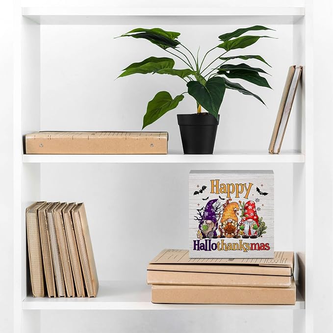 Gnomes Decorations for Home, Gnome Home Farmhouse Decor, Halloween Thanksgiving Christmas Decorations Wooden Box Sign Kitchen Living Room Shelf Desk Decor Office Accessories