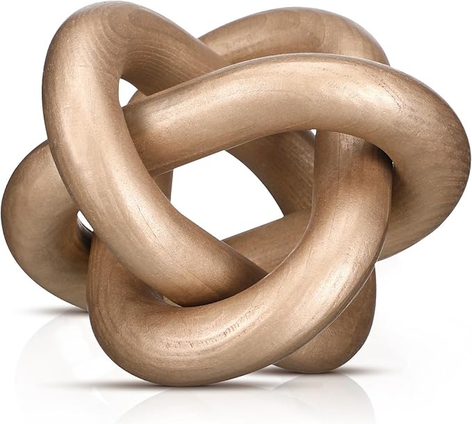 3 Link Wood Knot Decor - Hand Carved Coffee Table Decoration, Boho Chain Link Decor, Modern Shelf, Rustic Objects for Home Living Room Bedroom(Champagne)