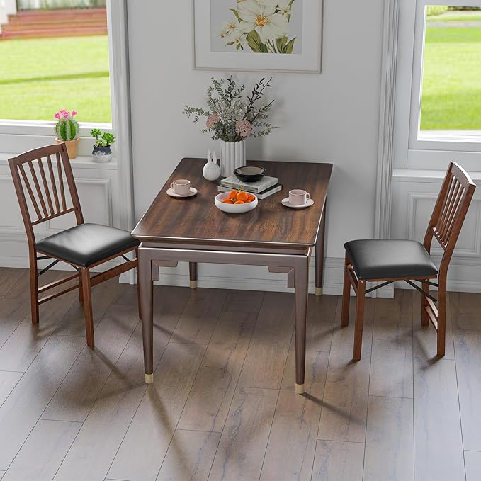 Giantex Folding Dining Chairs Set of 2, Foldable Wood Kitchen Chairs with Padded Seat, Solid Wood Frame, Max Load 400 Lbs, No Assembly Easy to Store Wooden Dining Chairs for Apartment, Small Space