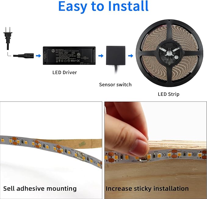 VST LED Strip Lights Warm White 120LEDs/m 1000Lm/M 9.6W/M CRI 90+ LED Tape Light 12V 2835 Cuttable Connectable Dimmable LED Strips for Indoor Under Cabinet, No Driver (2700k-16.4ft, White)