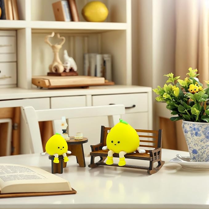 Miniature Pomelo Figurines Statue, Adorable Pomelo Collectibles Mini Sculpture for Shelf Desk and Bedroom Decor, Cute Home Decorations and Gifts (Sitting Posture Pomelo)