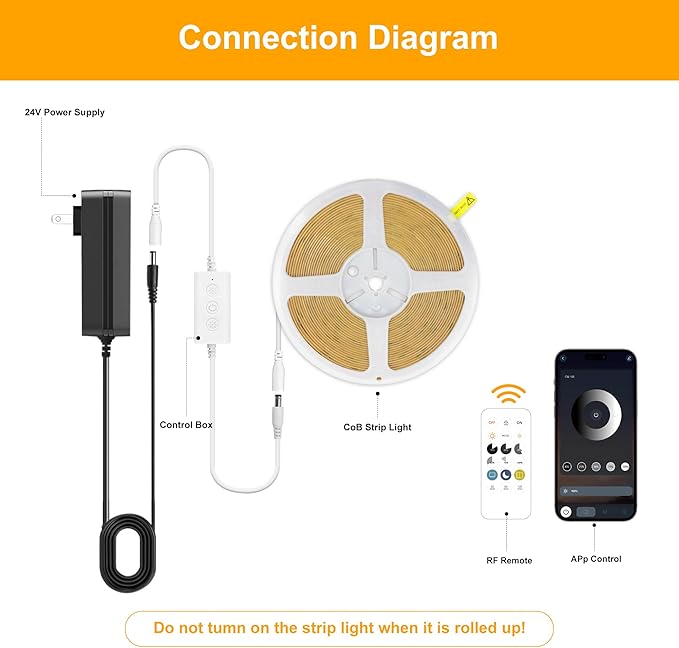 COB LED Strip Lights Natural White,24V Dimmable led Light Strip KIT with Remote and app Control,4000K 9.84FT/3m 8mmwide Ra>90 Cuttable Flexible Strip Lights for Bedroom,TV Lights,Cabinet