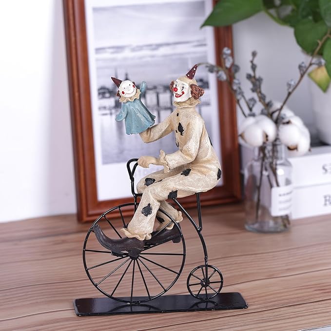 orenm Creative Clown Circus Statues,Interesting Home Decor Resin Sculpture,Handmade Crafts Collectible Art Figures Decor Ornament,Christmas,Parties and Events Desktop Decor (Bicycle)