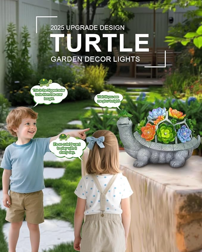11.1 Inch Large Solar Garden Decor Turtle Statues Lights, Outdoor Figurine Decorations Ornament Lamps for Outside Yard, Lawn, Patio, Porch, Balcony, Unique Birthday Gifts for Mom women Grandma(Gray)