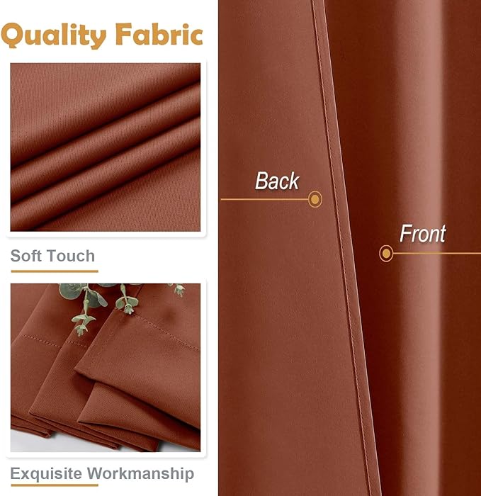 Aiyufeng Terracotta Blackout Curtains for Bedroom 72 Inch Length 2 Panels, Privacy Thermal Insulated Rod Pocket Door Window Curtains for Patio French Door Front Door, W40 x L72 Inch, Terracotta
