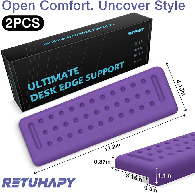 L-Shaped Desk Edge Cushion, 2 PCS Elbow Rest for Desk with Ergonomic Support, Memory Foam Elbow Pad & Arm Rest for Palm, Wrist & Forearm, Non-Slip & Separate Design, Office & Home, Purple