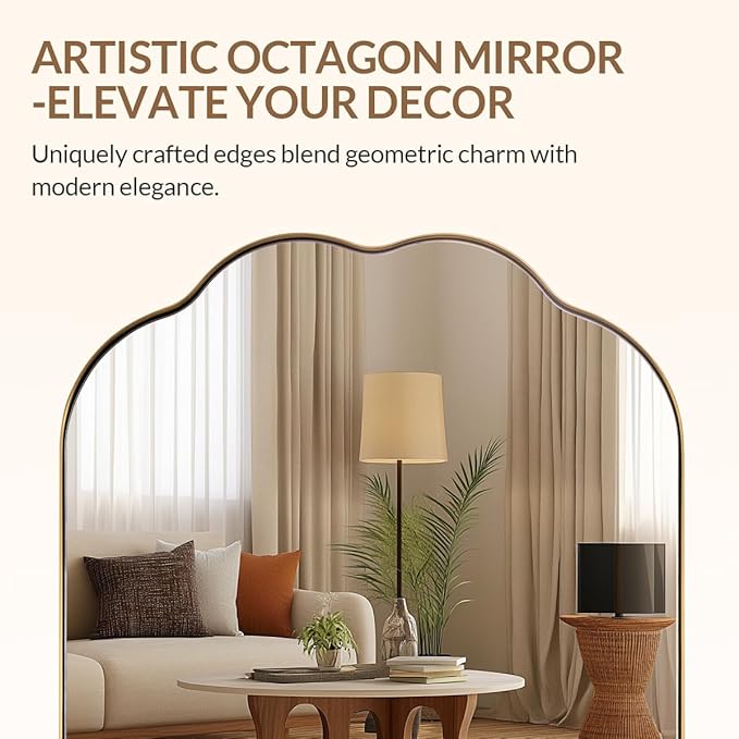 ANDY STAR Scalloped Bathroom Mirror, 24x36 Inch Brushed Gold Vanity Mirror in Stainless Steel Metal Frame, Unique Oval Mirror with Modern Curved Edge Design, Ideal for Bathroom, Bedroom, Entryway