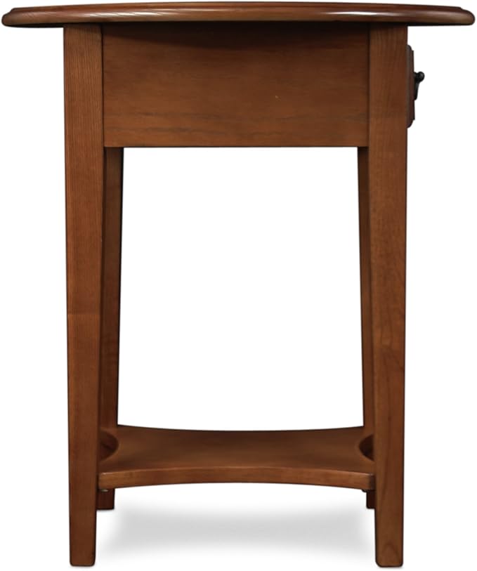 Haven Ridge Solid Wood Oval Side Table with Drawer and Shelf, Medium Oak Brown, Perfect for Living Rooms, Bedrooms, and Small Spaces – Leick Home, 9042-MED
