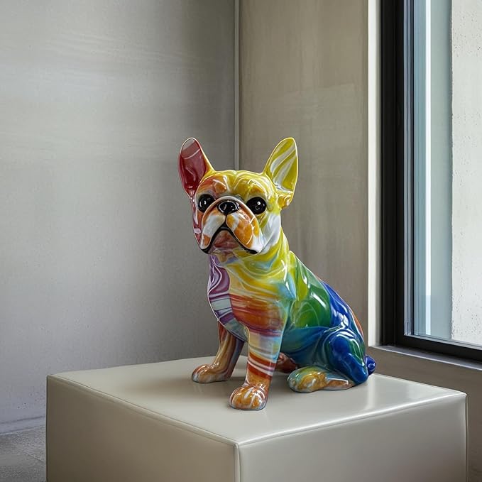 FUNSXBUG Colorful Art French Bulldog Statue Dog Figurines Sculpture Collectibles Home Office Desktop Decor Outdoor Garden Display Decoration Resin (Colour 4)