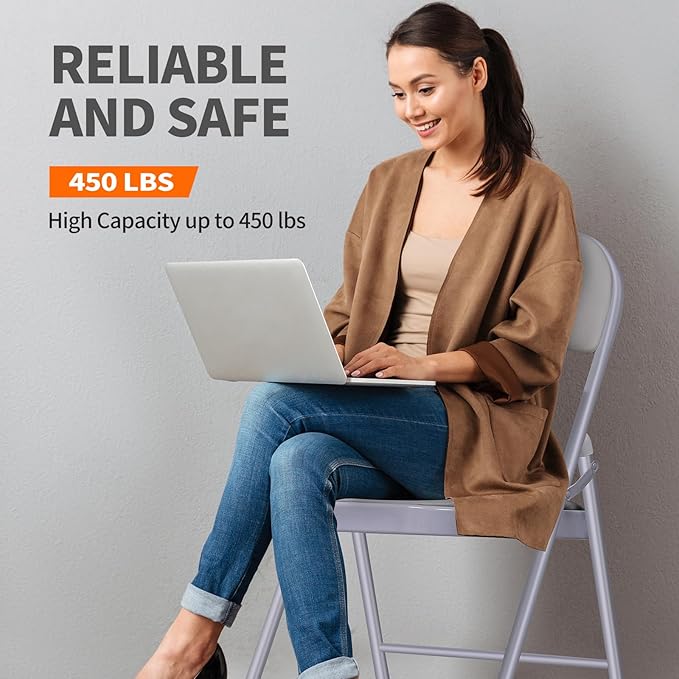 6 Pack Folding Chairs with Cushion – Padded Memory Foam Seating Gray Space-Saving Foldable Chairs for Indoor Outdoor Weddings, Parties, Backyard & Office Events (Gray, 6 Pack)