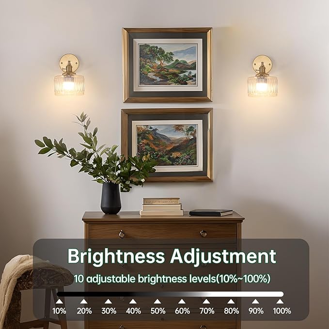 Vintage Battery Operated Wall Sconce with Clear Striped Glass Lampshade 5000 mAh Rechargeable Battery Powered Wall Light with Remote Control for Bedside Bedroom Doorway, Set of 2