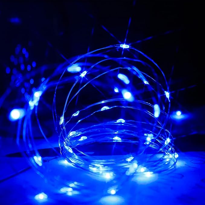 12 Pack Fairy Lights Battery Operated 7 Feet 20 LED Waterproof Christmas String Lights Silver Wire Firefly Starry Moon for Bedroom DIY Party Wedding Patio (Blue)